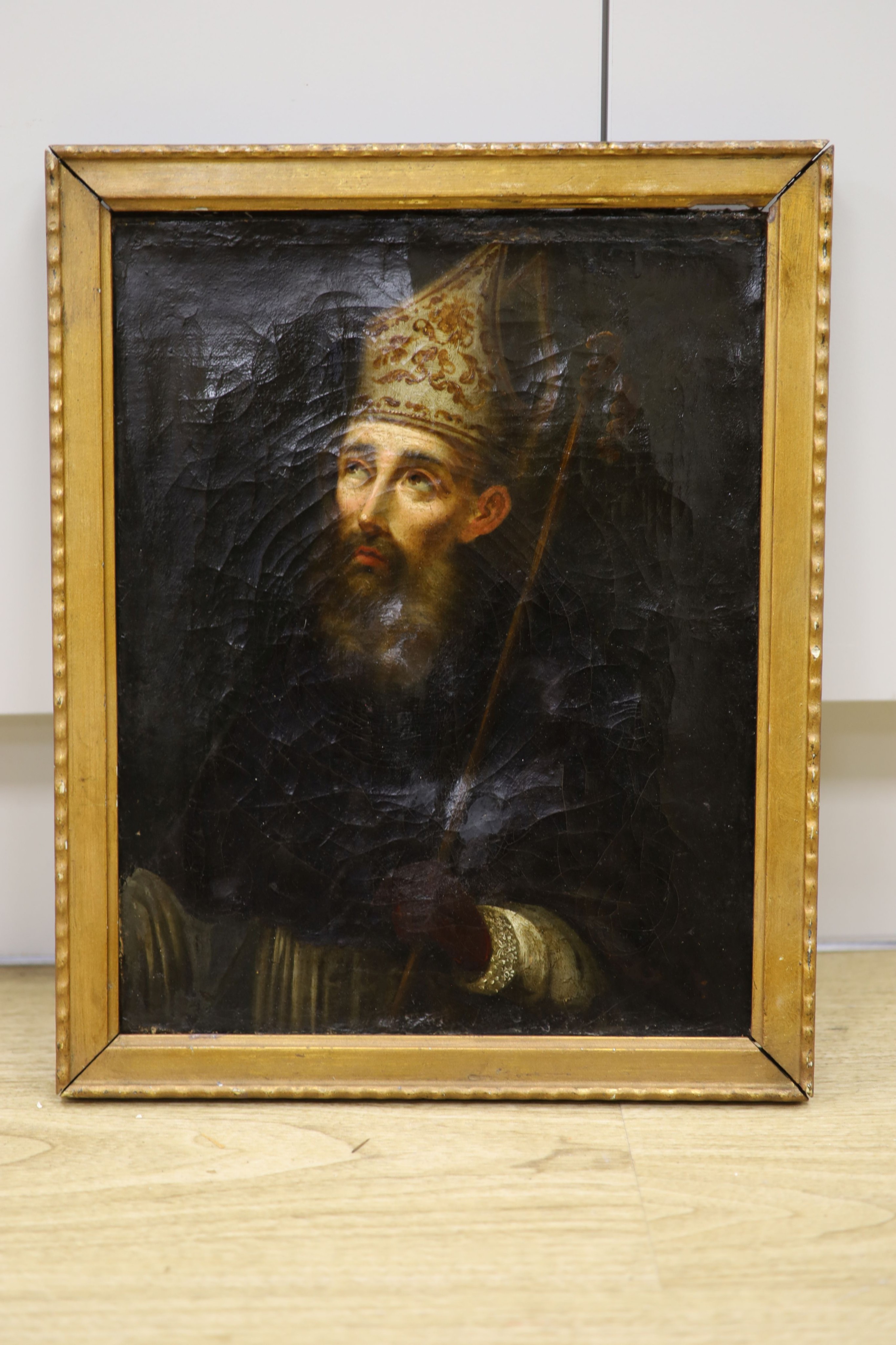 19th century Continental School, oil on canvas, Portrait St Augustine of Hippo, 37 x 29cm